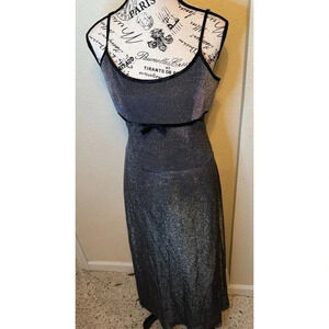 Vintage Y2K Dave & Johnny Silver Metallic Baby Doll Sheath Maxi Dress Size 10